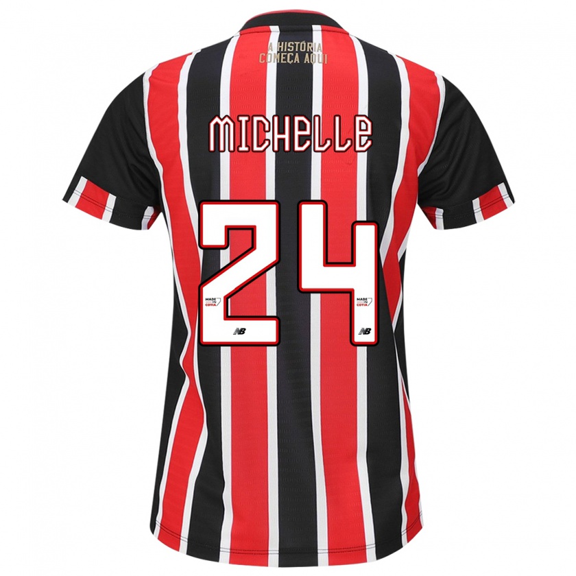 Kandiny Hombre Camiseta Michelle #24 Negro Rojo Blanco 2ª Equipación 2024/25 La Camisa Chile