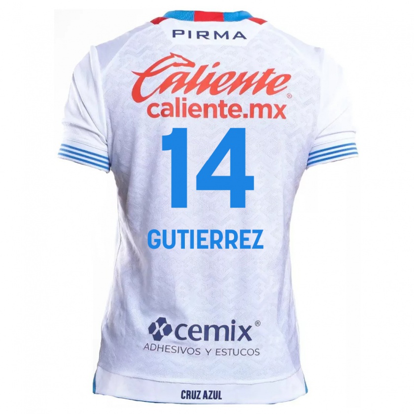 Kandiny Hombre Camiseta Alexis Gutiérrez #14 Blanco Azul 2ª Equipación 2024/25 La Camisa Chile