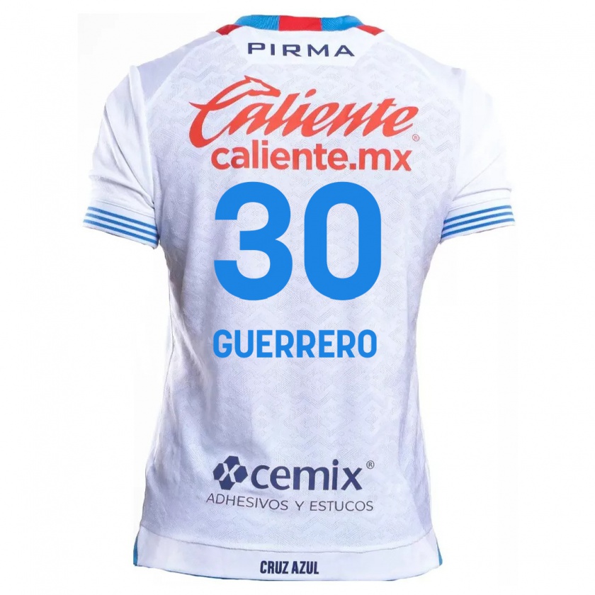 Kandiny Hombre Camiseta Rafael Guerrero #30 Blanco Azul 2ª Equipación 2024/25 La Camisa Chile