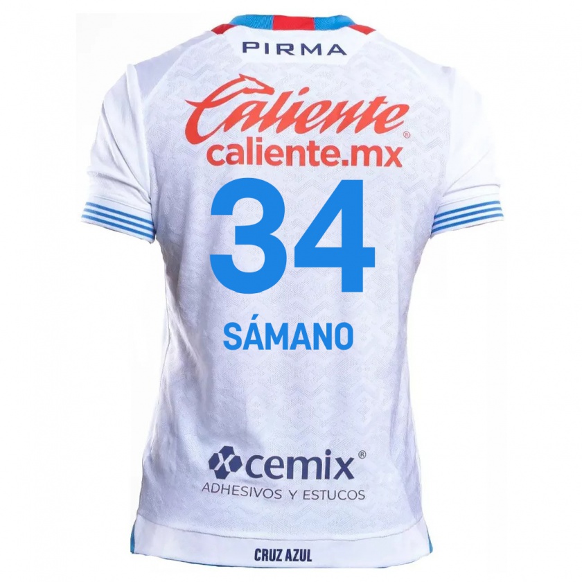 Kandiny Hombre Camiseta Leonardo Sámano #34 Blanco Azul 2ª Equipación 2024/25 La Camisa Chile