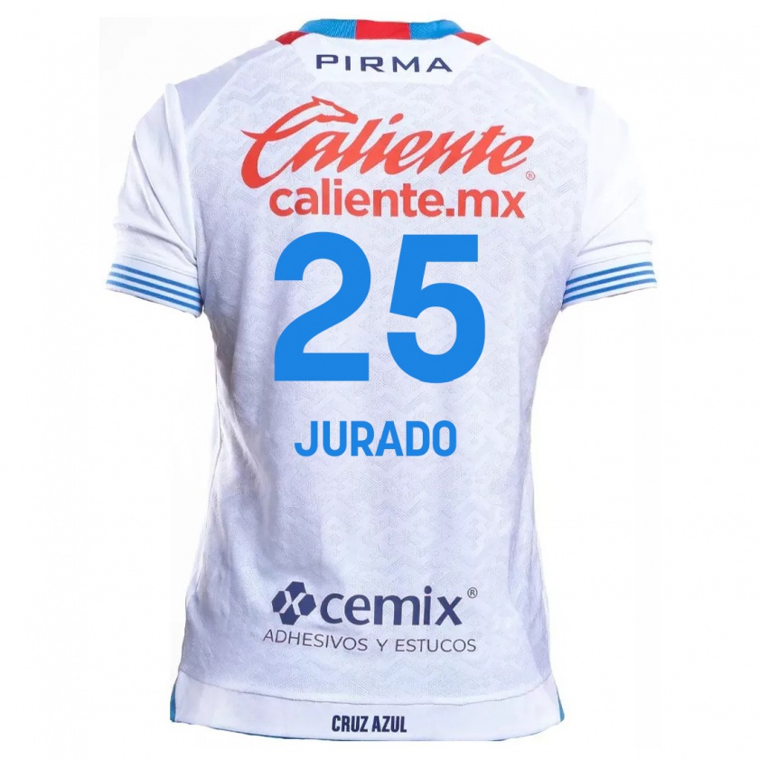 Kandiny Hombre Camiseta Sebastián Jurado #25 Blanco Azul 2ª Equipación 2024/25 La Camisa Chile