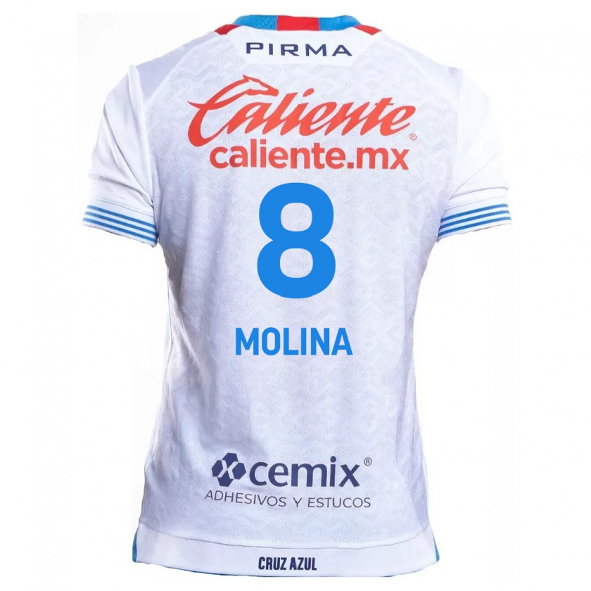 Kandiny Hombre Camiseta Dalia Molina #8 Blanco Azul 2ª Equipación 2024/25 La Camisa Chile