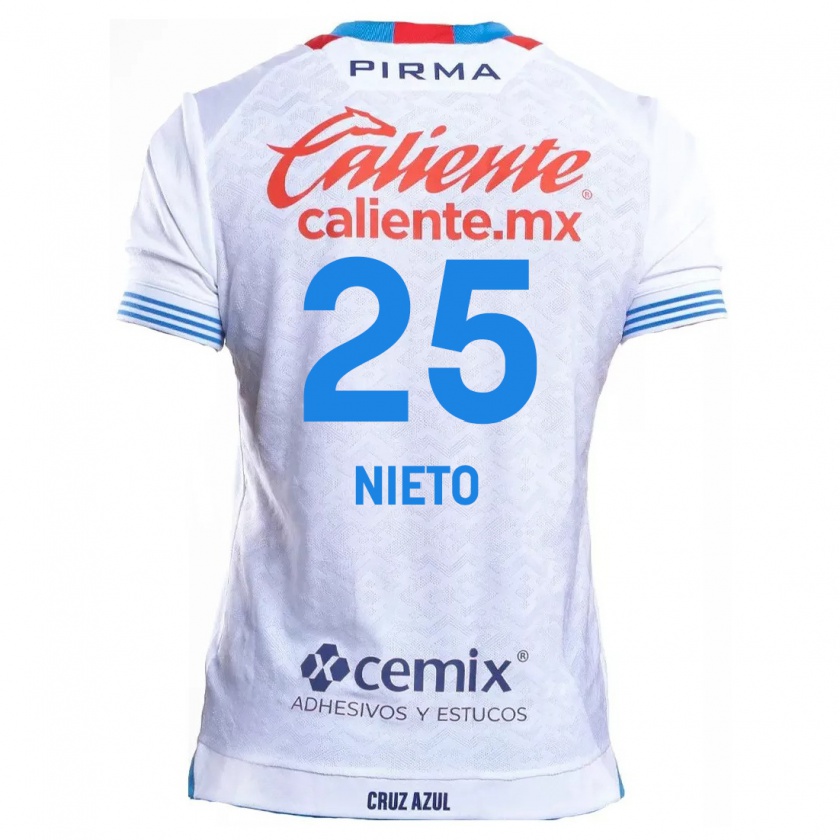 Kandiny Hombre Camiseta Natsidieli Nieto #25 Blanco Azul 2ª Equipación 2024/25 La Camisa Chile