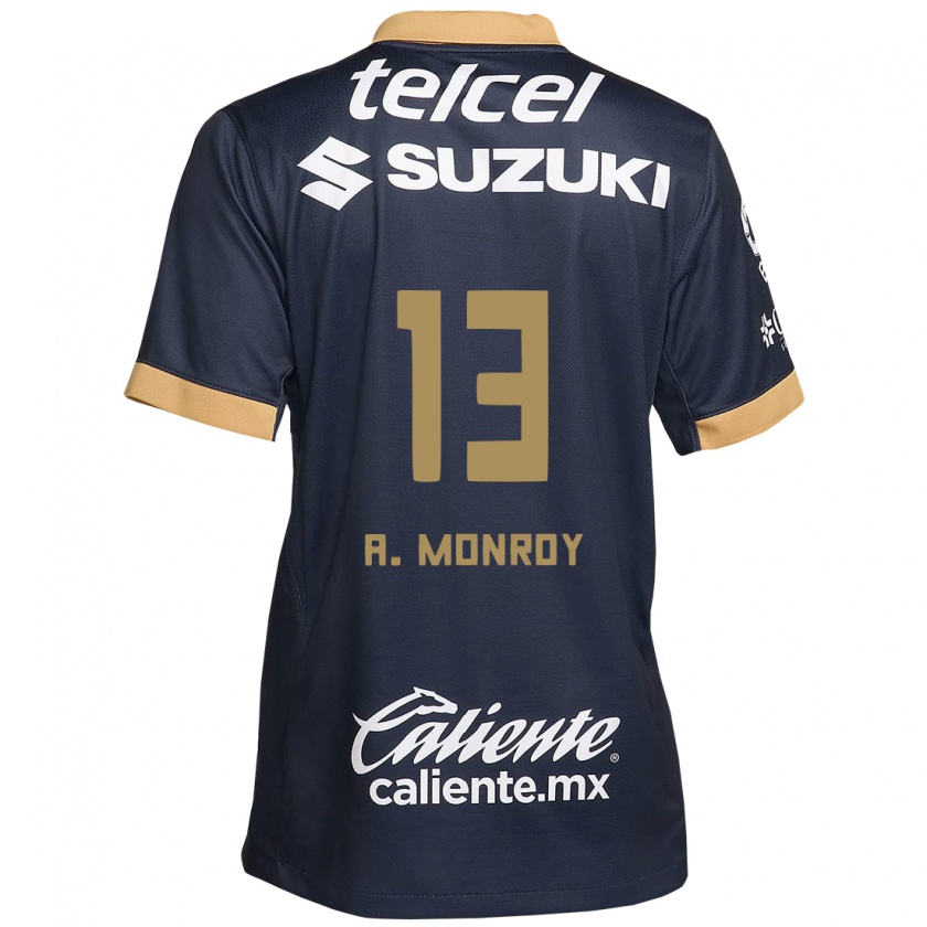 Kandiny Hombre Camiseta Pablo Monroy #13 Obsidiana Dorada Blanca 2ª Equipación 2024/25 La Camisa Chile