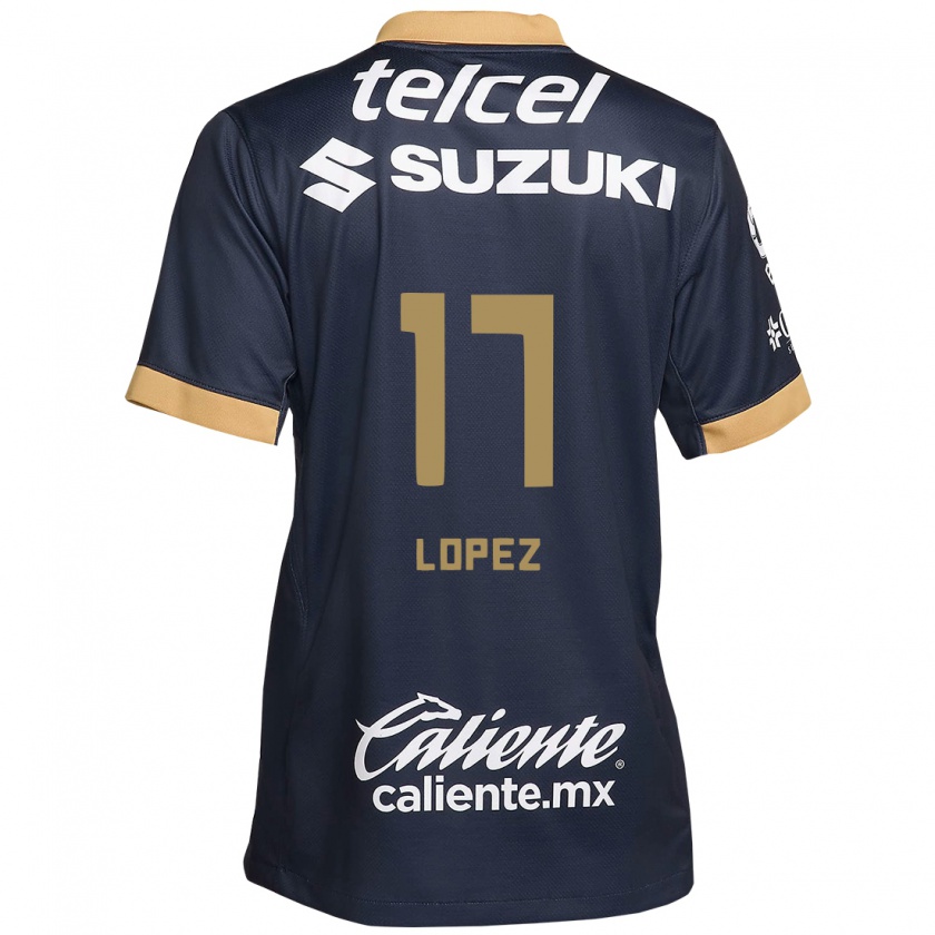 Kandiny Hombre Camiseta Leonel Lopez #17 Obsidiana Dorada Blanca 2ª Equipación 2024/25 La Camisa Chile