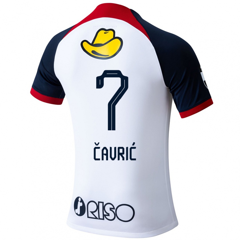 Kandiny Hombre Camiseta Aleksandar Cavric #7 Blanco Azul Rojo 2ª Equipación 2024/25 La Camisa Chile