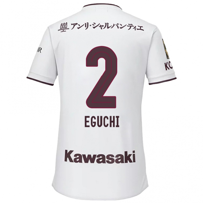 Kandiny Hombre Camiseta Takuma Eguchi #2 Blanco Rojo 2ª Equipación 2024/25 La Camisa Chile