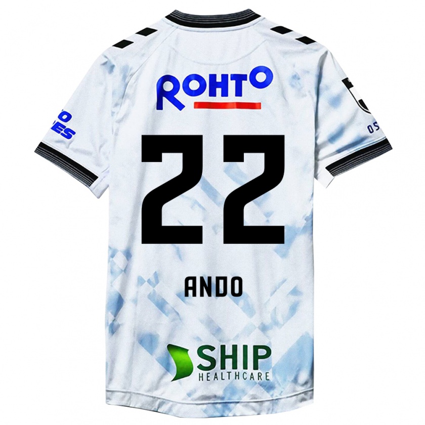 Kandiny Hombre Camiseta Rikuto Ando #22 Blanco Negro 2ª Equipación 2024/25 La Camisa Chile