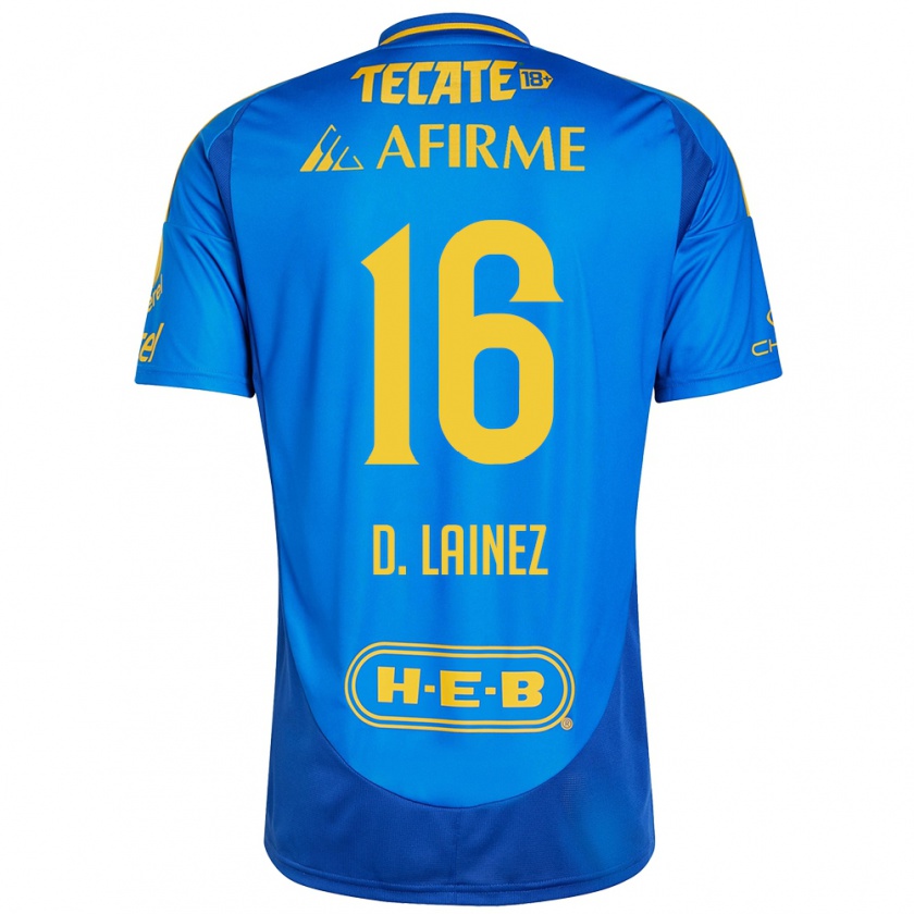 Kandiny Hombre Camiseta Diego Lainez #16 Azul Amarillo 2ª Equipación 2024/25 La Camisa Chile