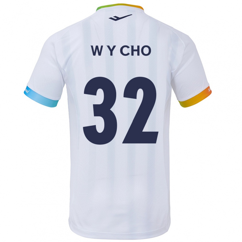 Kandiny Hombre Camiseta Young-Wook Cho #32 Blanco Azul 2ª Equipación 2024/25 La Camisa Chile