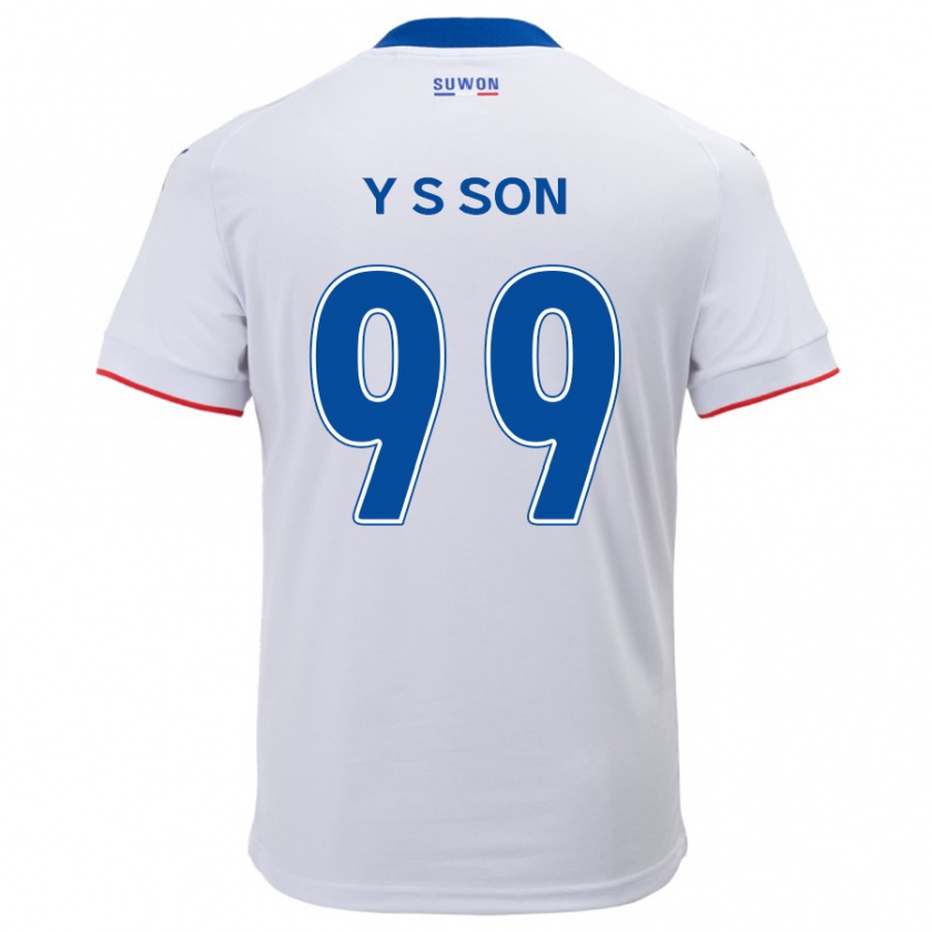 Kandiny Hombre Camiseta Suk-Yong Son #99 Blanco Azul 2ª Equipación 2024/25 La Camisa Chile