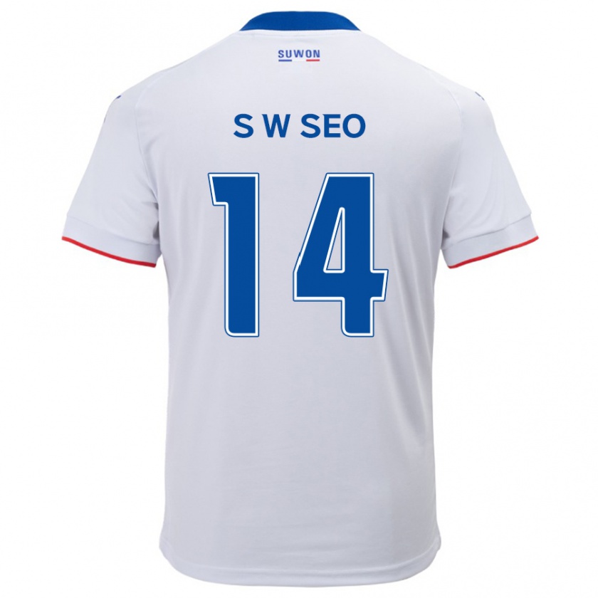 Kandiny Hombre Camiseta Woo-Seong Seo #14 Blanco Azul 2ª Equipación 2024/25 La Camisa Chile