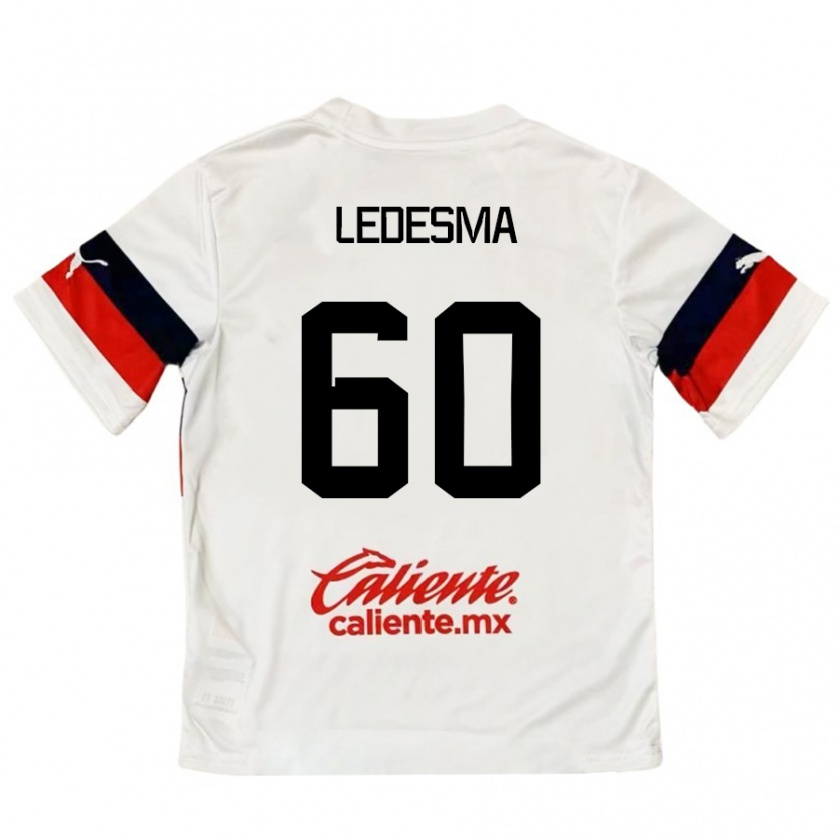 Kandiny Hombre Camiseta Luis Ledesma #60 Blanco Rojo 2ª Equipación 2024/25 La Camisa Chile