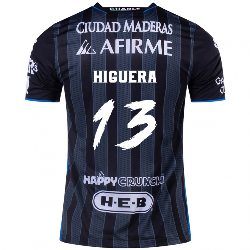 Kandiny Hombre Camiseta Carlos Higuera #13 Blanco Negro 2ª Equipación 2024/25 La Camisa Chile