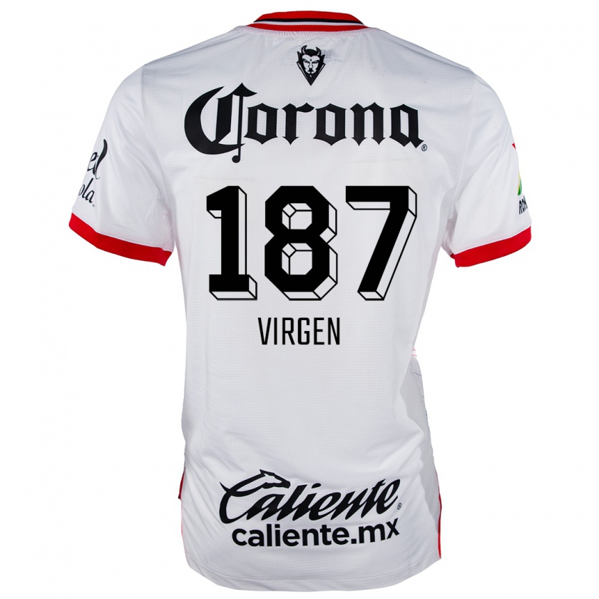 Kandiny Hombre Camiseta Oswaldo Virgen #187 Blanco Rojo 2ª Equipación 2024/25 La Camisa Chile