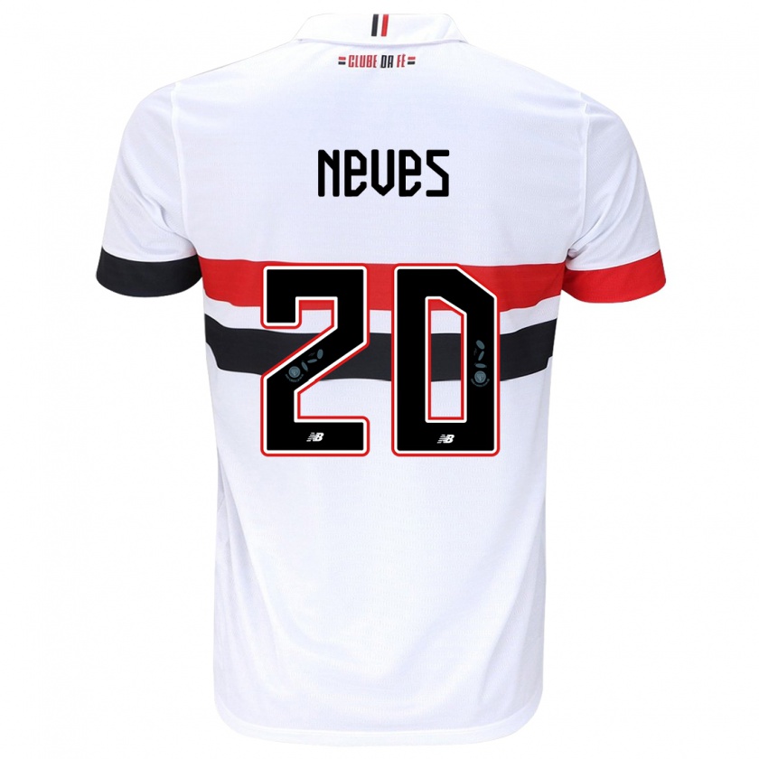 Kandiny Mujer Camiseta Gabriel Neves #20 Blanco Rojo Negro 1ª Equipación 2024/25 La Camisa Chile