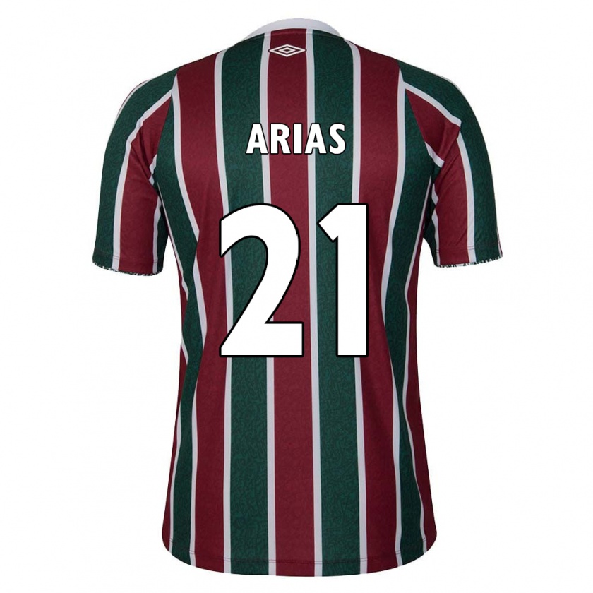 Kandiny Mujer Camiseta Jhon Arias #21 Verde Granate Blanco 1ª Equipación 2024/25 La Camisa Chile