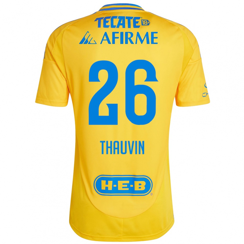 Kandiny Mujer Camiseta Florian Thauvin #26 Oro Amarillo 1ª Equipación 2024/25 La Camisa Chile