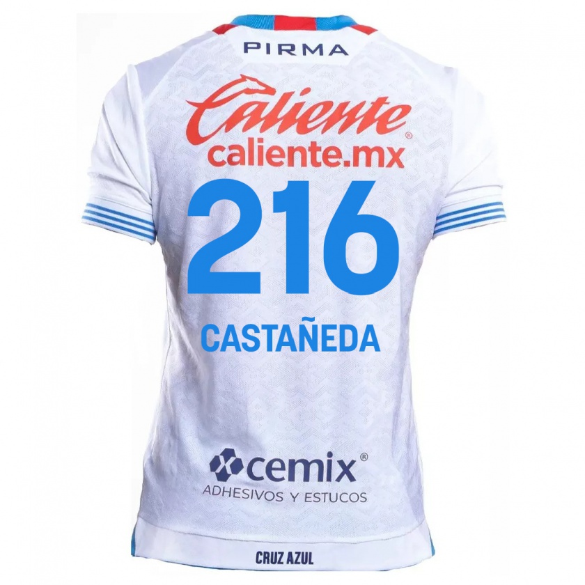 Kandiny Mujer Camiseta Ian Castañeda #216 Blanco Azul 2ª Equipación 2024/25 La Camisa Chile