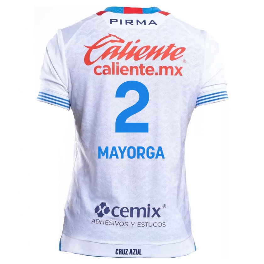 Kandiny Mujer Camiseta Alejandro Mayorga #2 Blanco Azul 2ª Equipación 2024/25 La Camisa Chile