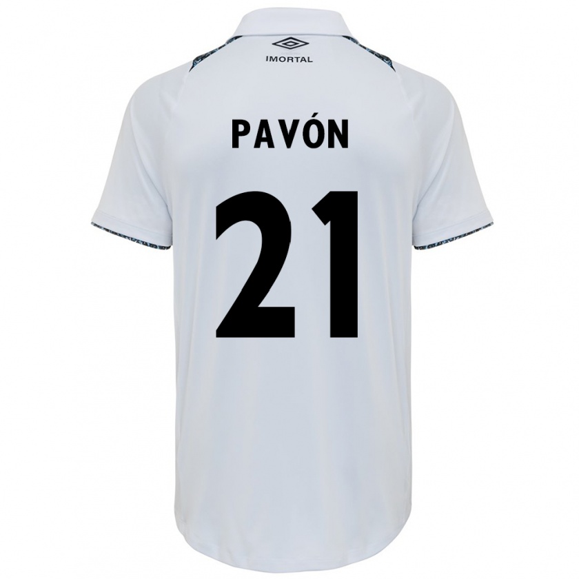 Kandiny Mujer Camiseta Cristian Pavón #21 Blanco Azul 2ª Equipación 2024/25 La Camisa Chile