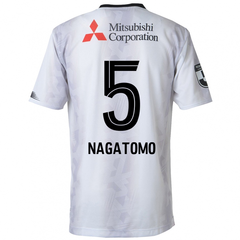 Kandiny Mujer Camiseta Yuto Nagatomo #5 Blanco Negro 2ª Equipación 2024/25 La Camisa Chile