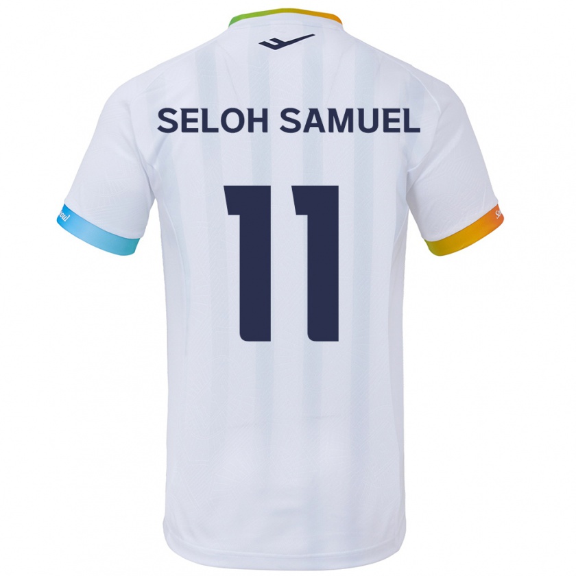 Kandiny Mujer Camiseta Gbato Seloh Samuel #11 Blanco Azul 2ª Equipación 2024/25 La Camisa Chile