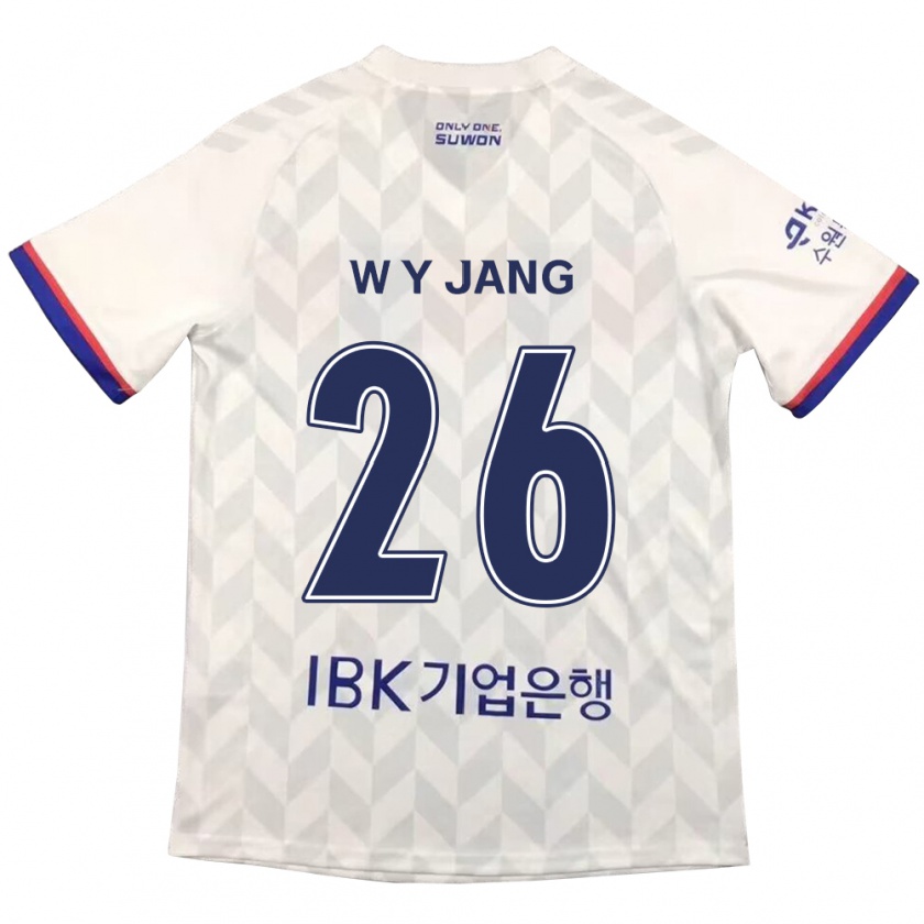 Kandiny Mujer Camiseta Young-Woo Jang #26 Blanco Azul 2ª Equipación 2024/25 La Camisa Chile