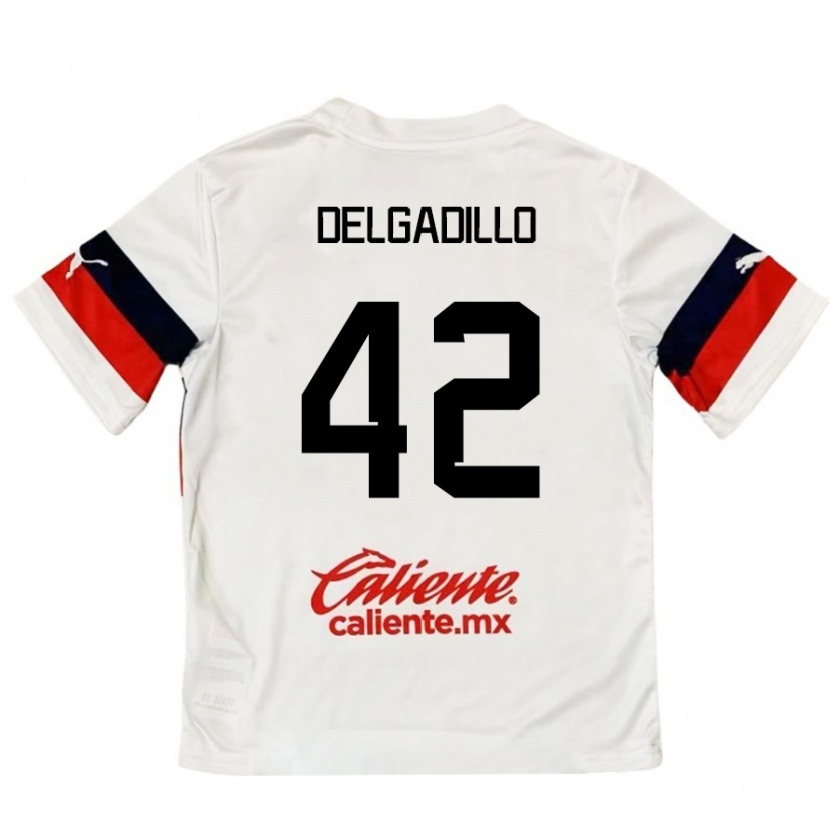 Kandiny Mujer Camiseta Diego Delgadillo #42 Blanco Rojo 2ª Equipación 2024/25 La Camisa Chile