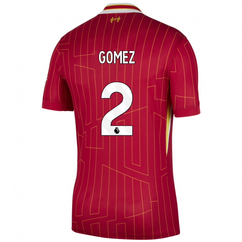 Kandiny Niño Camiseta Joe Gomez #2 Rojo Amarillo Blanco 1ª Equipación 2024/25 La Camisa Chile