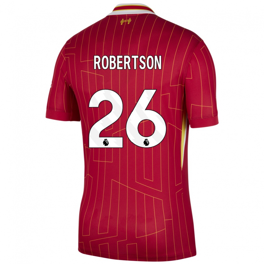 Kandiny Niño Camiseta Andrew Robertson #26 Rojo Amarillo Blanco 1ª Equipación 2024/25 La Camisa Chile