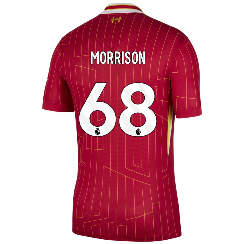 Kandiny Niño Camiseta Kieran Morrison #68 Rojo Amarillo Blanco 1ª Equipación 2024/25 La Camisa Chile