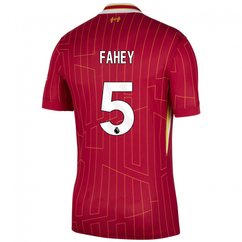 Kandiny Niño Camiseta Niamh Fahey #5 Rojo Amarillo Blanco 1ª Equipación 2024/25 La Camisa Chile