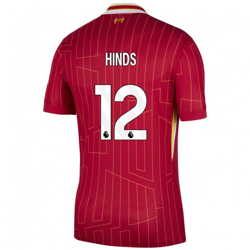 Kandiny Niño Camiseta Taylor Hinds #12 Rojo Amarillo Blanco 1ª Equipación 2024/25 La Camisa Chile