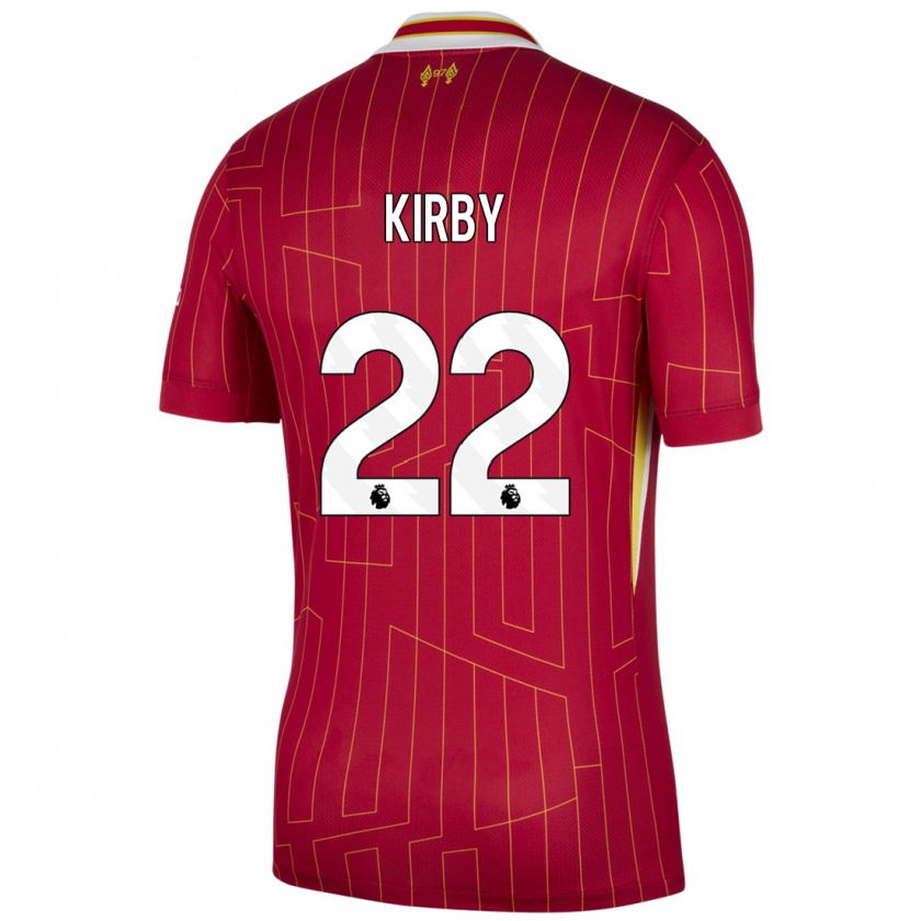 Kandiny Niño Camiseta Faye Kirby #22 Rojo Amarillo Blanco 1ª Equipación 2024/25 La Camisa Chile