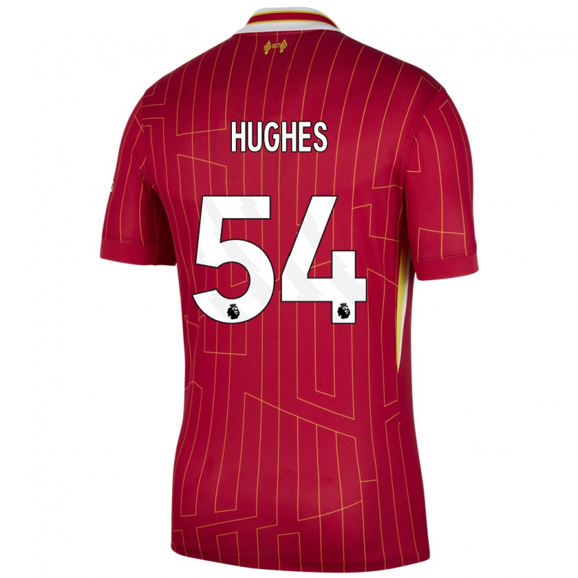 Kandiny Niño Camiseta Liam Hughes #54 Rojo Amarillo Blanco 1ª Equipación 2024/25 La Camisa Chile