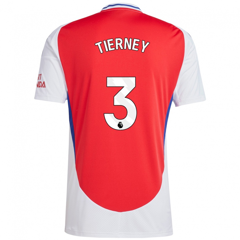 Kandiny Niño Camiseta Kieran Tierney #3 Rojo Blanco 1ª Equipación 2024/25 La Camisa Chile