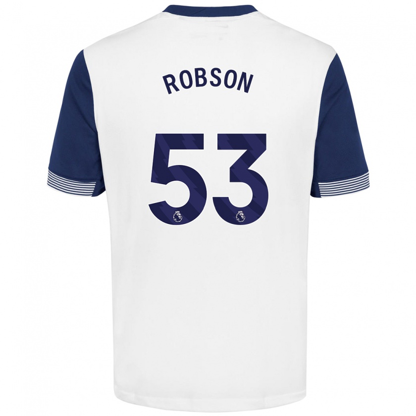 Kandiny Niño Camiseta Max Robson #53 Blanco Azul 1ª Equipación 2024/25 La Camisa Chile