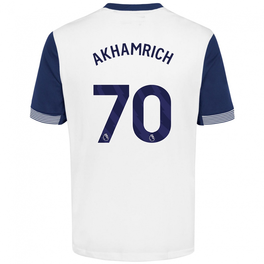 Kandiny Niño Camiseta Yusuf Akhamrich #70 Blanco Azul 1ª Equipación 2024/25 La Camisa Chile