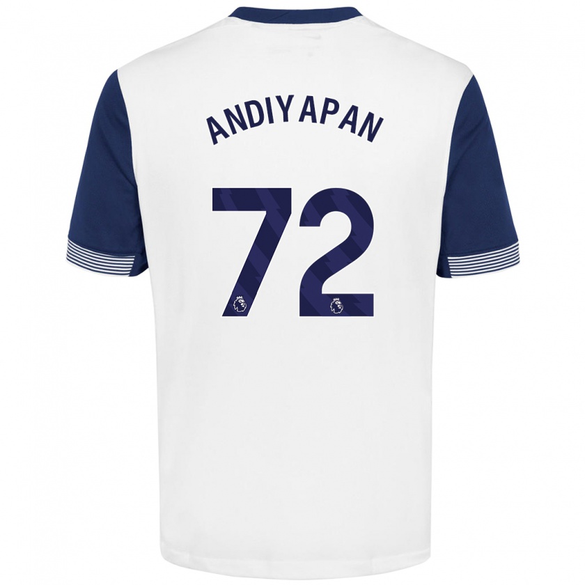 Kandiny Niño Camiseta William Andiyapan #72 Blanco Azul 1ª Equipación 2024/25 La Camisa Chile