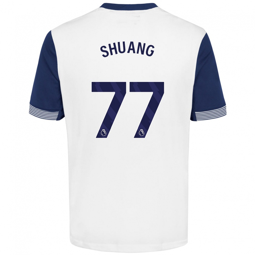 Kandiny Niño Camiseta Wang Shuang #77 Blanco Azul 1ª Equipación 2024/25 La Camisa Chile