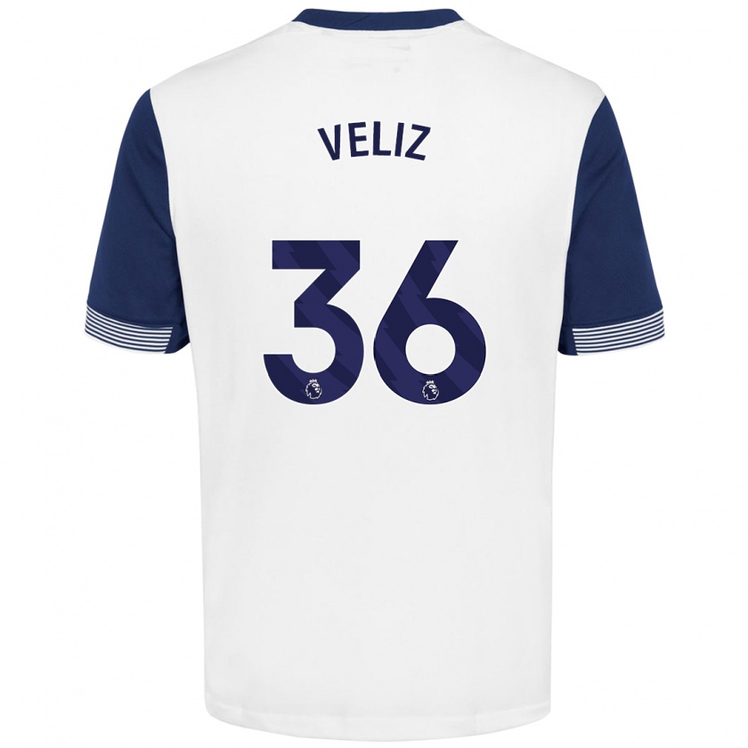 Kandiny Niño Camiseta Alejo Véliz #36 Blanco Azul 1ª Equipación 2024/25 La Camisa Chile