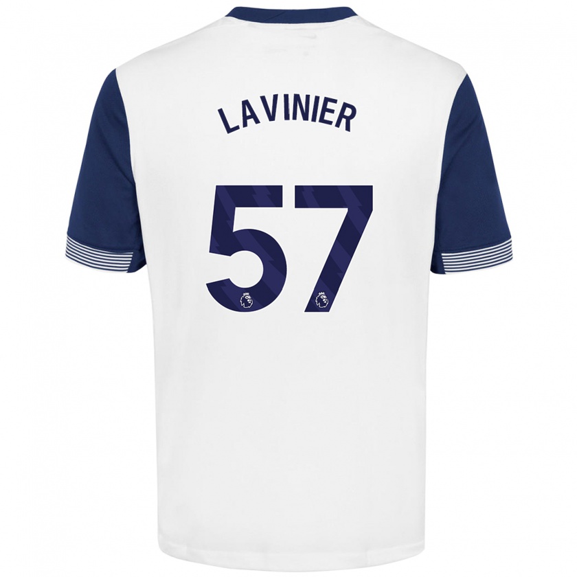 Kandiny Niño Camiseta Marcel Lavinier #57 Blanco Azul 1ª Equipación 2024/25 La Camisa Chile