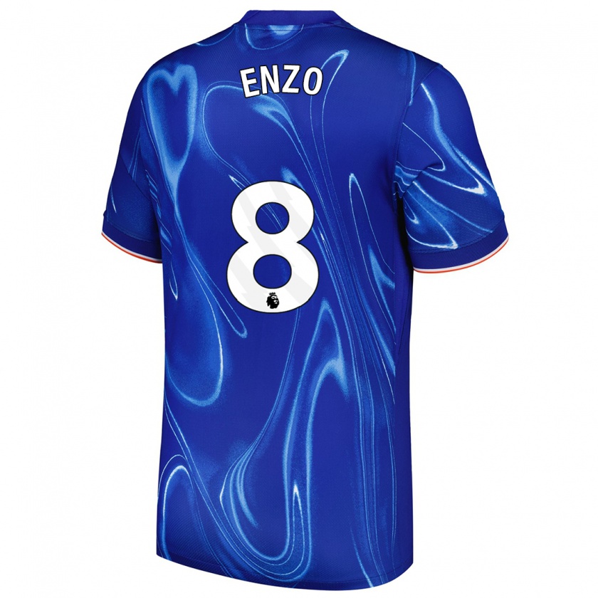 Kandiny Niño Camiseta Enzo Fernández #8 Azul Blanco 1ª Equipación 2024/25 La Camisa Chile