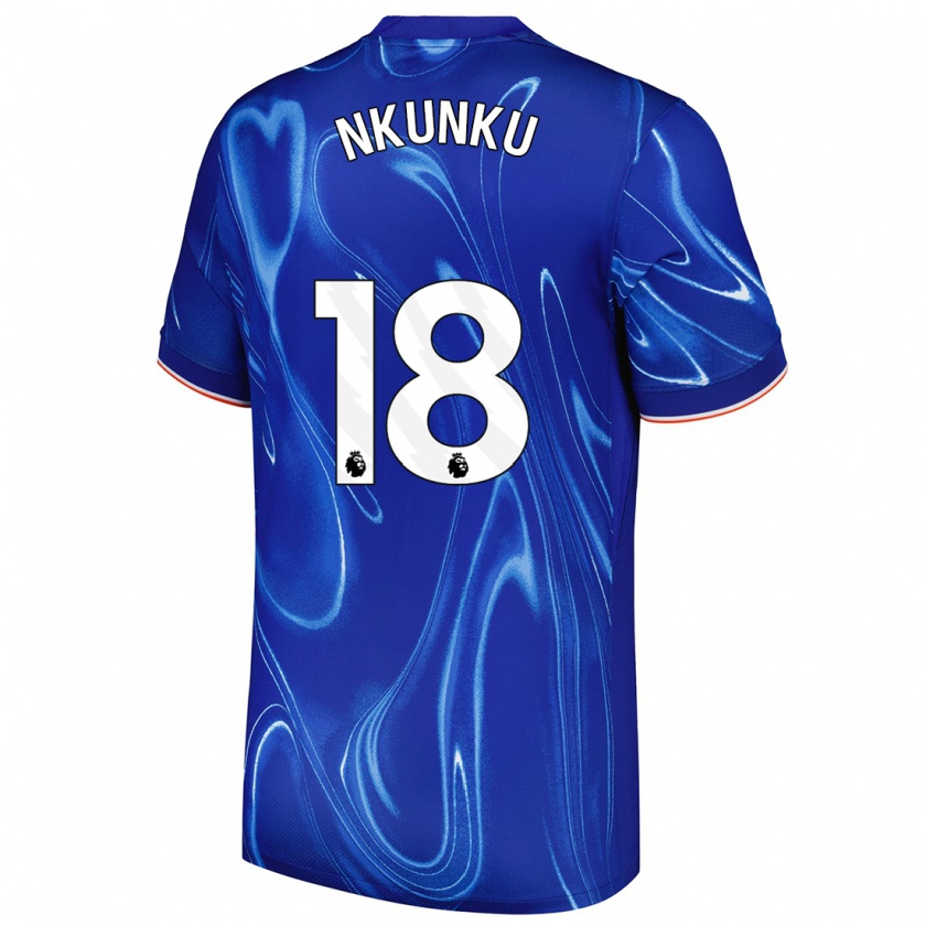 Kandiny Niño Camiseta Christopher Nkunku #18 Azul Blanco 1ª Equipación 2024/25 La Camisa Chile