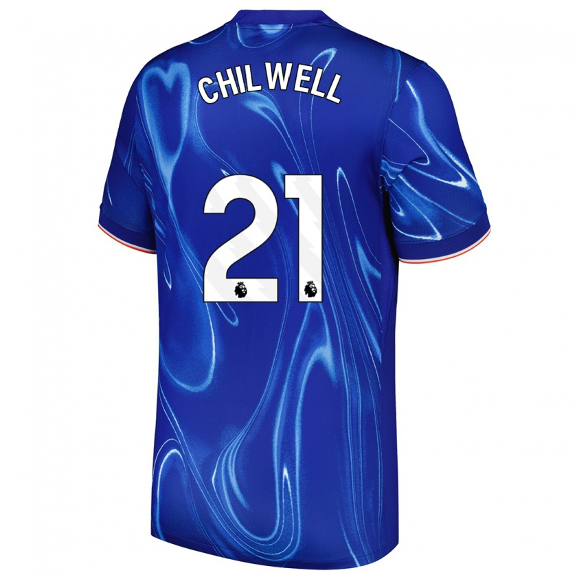 Kandiny Niño Camiseta Ben Chilwell #21 Azul Blanco 1ª Equipación 2024/25 La Camisa Chile