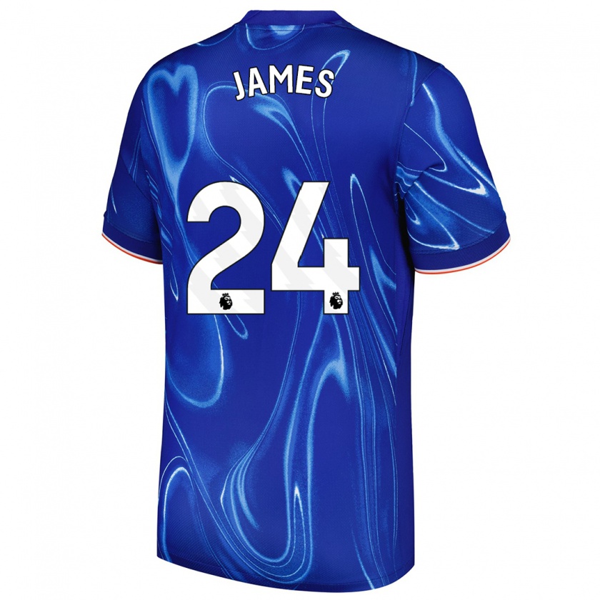 Kandiny Niño Camiseta Reece James #24 Azul Blanco 1ª Equipación 2024/25 La Camisa Chile