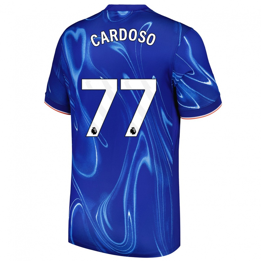 Kandiny Niño Camiseta Leo Cardoso #77 Azul Blanco 1ª Equipación 2024/25 La Camisa Chile