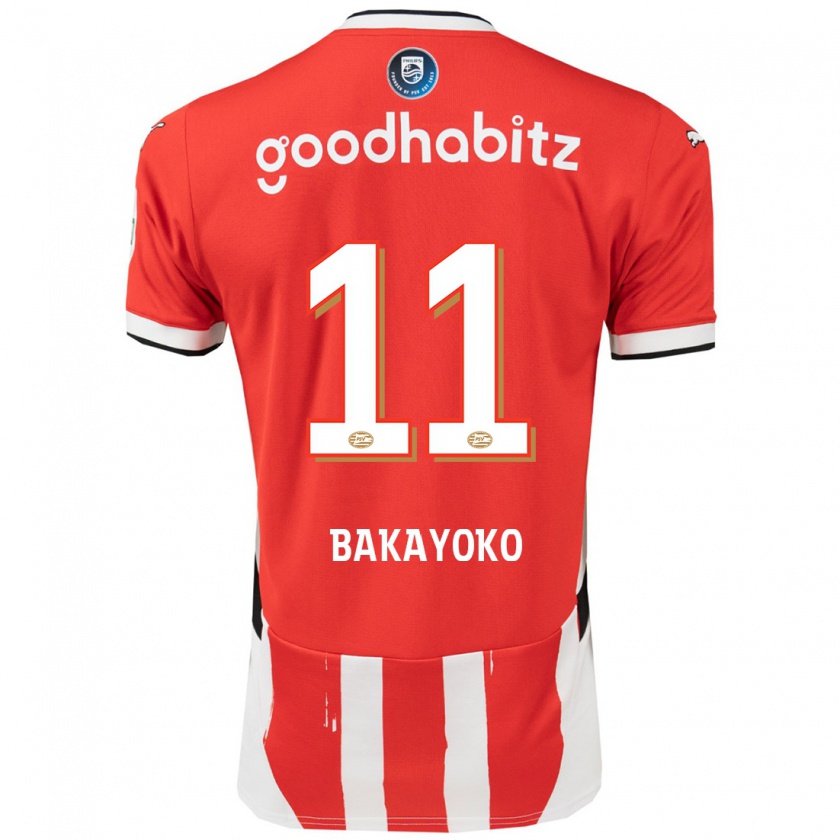 Kandiny Niño Camiseta Johan Bakayoko #11 Rojo Blanco 1ª Equipación 2024/25 La Camisa Chile