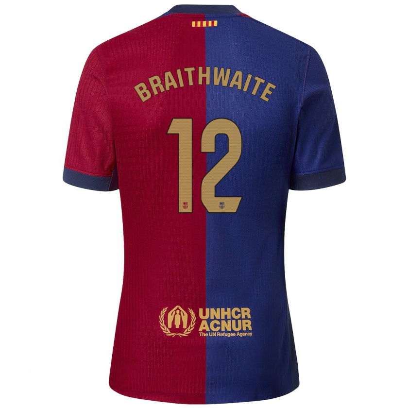 Kandiny Niño Camiseta Martin Braithwaite #12 Azul Rojo 1ª Equipación 2024/25 La Camisa Chile